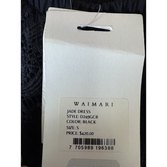 Waimari Jade Midi Dress S Black One Puff Shoulder Sheer Cutout Eyelet Lace NWT - Picture 5 of 16